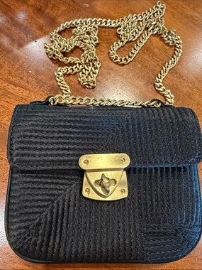 Talbots black quilted sateen crossbody mini bag! Gold-tone chain!
